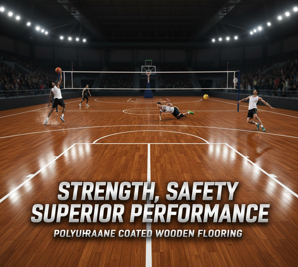 Polyurethane Coated Wooden Flooring for Sports Courts